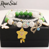 Friendship bracelet star pendant glass elastic bracelet for women