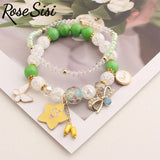 Friendship bracelet star pendant glass elastic bracelet for women