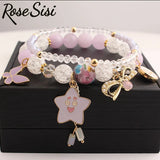Friendship bracelet star pendant glass elastic bracelet for women