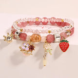 Natural Stone Bracelet with Strawberry Pendant for Women