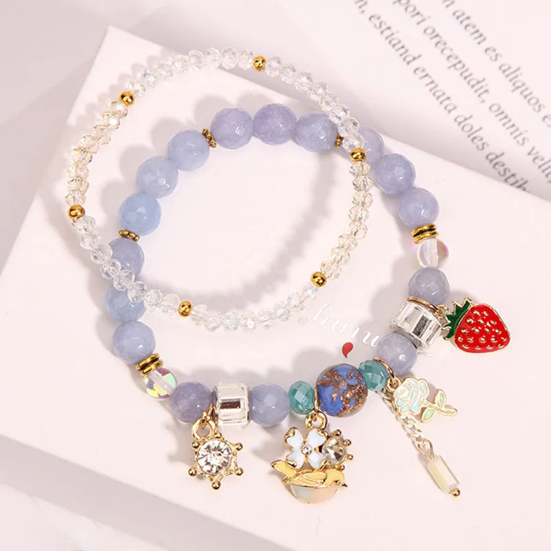 Natural Stone Bracelet with Strawberry Pendant for Women