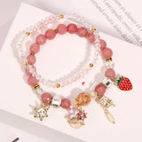 Natural Stone Bracelet with Strawberry Pendant for Women