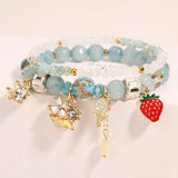 Natural Stone Bracelet with Strawberry Pendant for Women