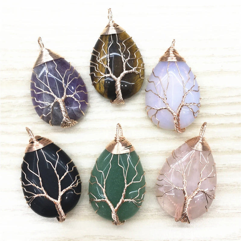 Tree of Life Necklace Natural Stone Gems Pendants Wire Wrap
