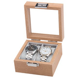 Rosewood Pattern Wood Double Watch Storage Box With Glass Lid