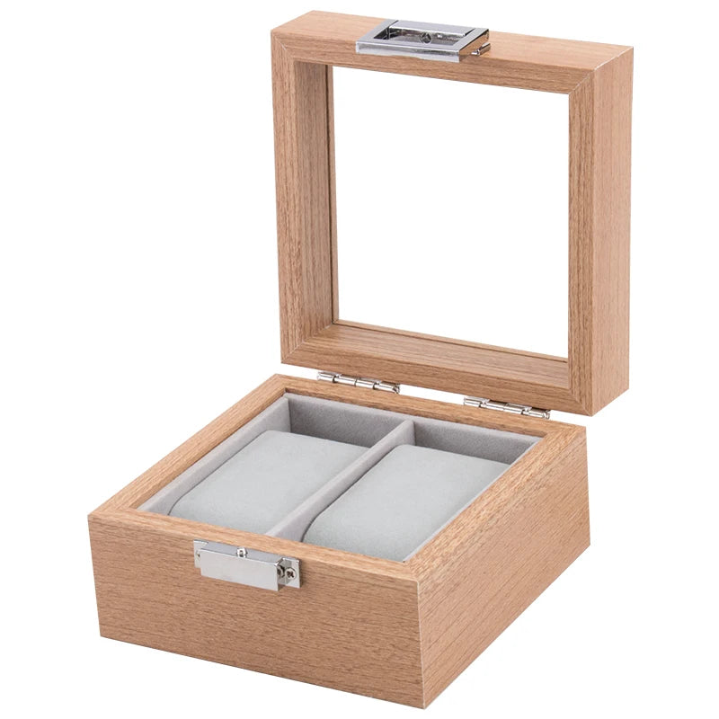 Rosewood Pattern Wood Double Watch Storage Box With Glass Lid