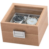 Rosewood Pattern Wood Double Watch Storage Box With Glass Lid