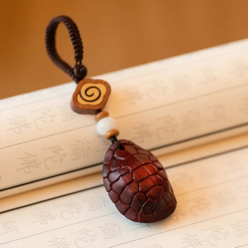 Rosewood Turtle Shell Keychain Fortune Turtle Back