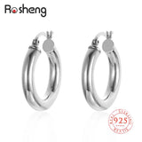 925 Sterling Silver Tone Women Chunky Hoops Earrings