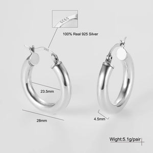 925 Sterling Silver Tone Women Chunky Hoops Earrings