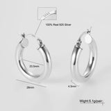 925 Sterling Silver Tone Women Chunky Hoops Earrings
