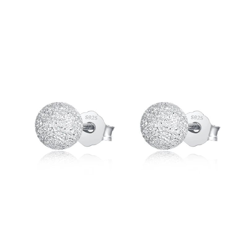 925 Silver 5mm Frosting Ball Stud Earrings for Women
