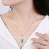 925 Silver Opal Stone Necklace CZ Wedding Jewelry Gift