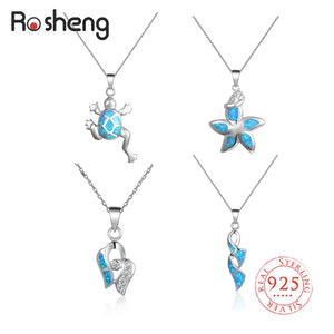 925 Silver Opal Stone Necklace CZ Wedding Jewelry Gift