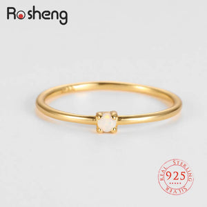 Opal Rings 925 Sterling Silver Vintage Thin Women Engagement Ring Wedding Band