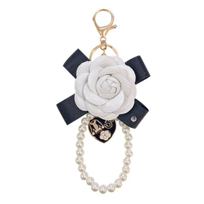 Camellia Car Keychain with Rose Flower Bag Pendant