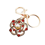 Camellia Car Keychain with Rose Flower Bag Pendant