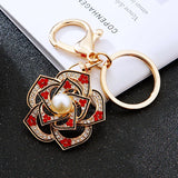 Camellia Car Keychain with Rose Flower Bag Pendant
