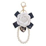 Camellia Car Keychain with Rose Flower Bag Pendant