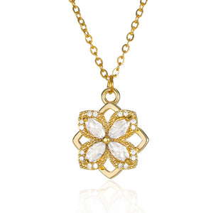 Rotating Clover Pendants Necklace Women Stainless Steel Chain Choker