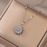 Flower Ring Pendant Necklace Set Stainless Steel Chains Gift