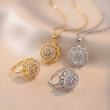 Flower Ring Pendant Necklace Set Stainless Steel Chains Gift