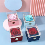 Rotating Rose Acrylic Ring Necklace Preserved Flower Jewelry Box