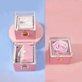 Rotating Rose Acrylic Ring Necklace Preserved Flower Jewelry Box