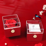 Rotating Rose Acrylic Ring Necklace Preserved Flower Jewelry Box