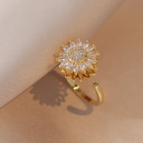 SunFlower Ring Pendant Necklace Set Stainless Steel Zircon Bridal Jewelry