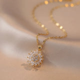 SunFlower Ring Pendant Necklace Set Stainless Steel Zircon Bridal Jewelry