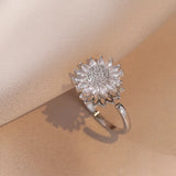 SunFlower Ring Pendant Necklace Set Stainless Steel Zircon Bridal Jewelry