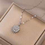 SunFlower Ring Pendant Necklace Set Stainless Steel Zircon Bridal Jewelry