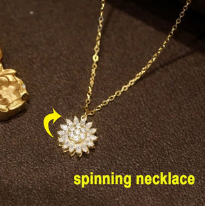Rotating Sunflower Pendant Necklace for Women