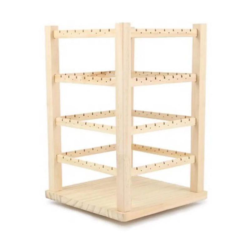 Rotating Wood Earrings Holder Display Necklace Bracelets Stand