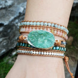 Amazonite Wrap Bracelet Natural Stone 5 Wraps Leather Bohemian Girls Women
