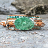 Amazonite Wrap Bracelet Natural Stone 5 Wraps Leather Bohemian Girls Women