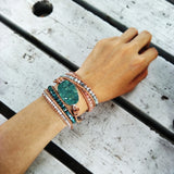 Amazonite Wrap Bracelet Natural Stone 5 Wraps Leather Bohemian Girls Women