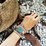 Amazonite Wrap Bracelet Natural Stone 5 Wraps Leather Bohemian Girls Women