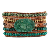 Amazonite Wrap Bracelet Natural Stone 5 Wraps Leather Bohemian Girls Women