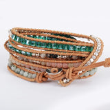 Amazonite Wrap Bracelet Natural Stone 5 Wraps Leather Bohemian Girls Women