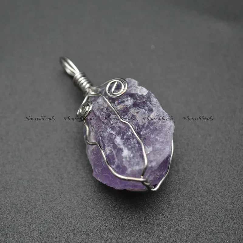 Irregular Natural Gemstone Wire Wrapped Pendant for Necklace DIY