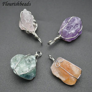 Irregular Natural Gemstone Wire Wrapped Pendant for Necklace DIY