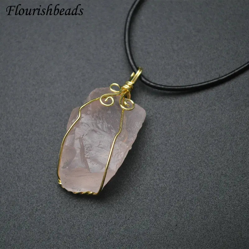 Rose Quartz Irregular Pendant Healing Gemstone Necklace