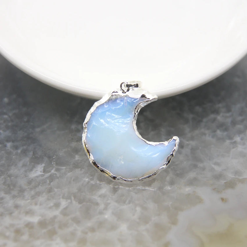 Opalite Star Moon Pendants Raw Stone Quartz Crescent Charms