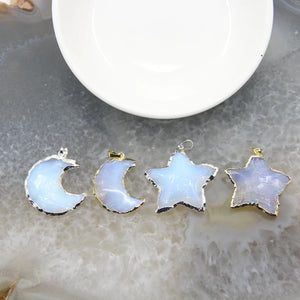 Opalite Star Moon Pendants Raw Stone Quartz Crescent Charms