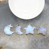 Opalite Star Moon Pendants Raw Stone Quartz Crescent Charms
