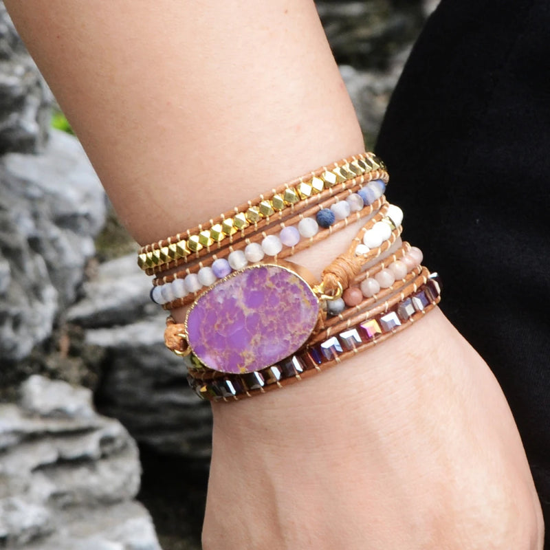 Rough Sea Sediment Stone Wrap Bracelet Bohemian Girls
