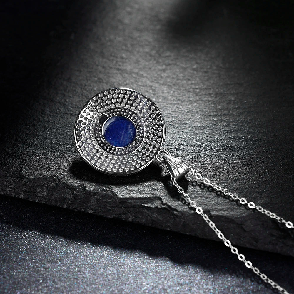 10MM Natural Kyanite Pendant Necklace 925 Sterling Silver - Vintage Necklace