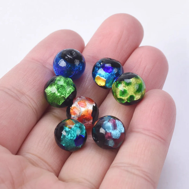 12mm Foil Pattern Lampwork Glass Beads for Jewelry Making